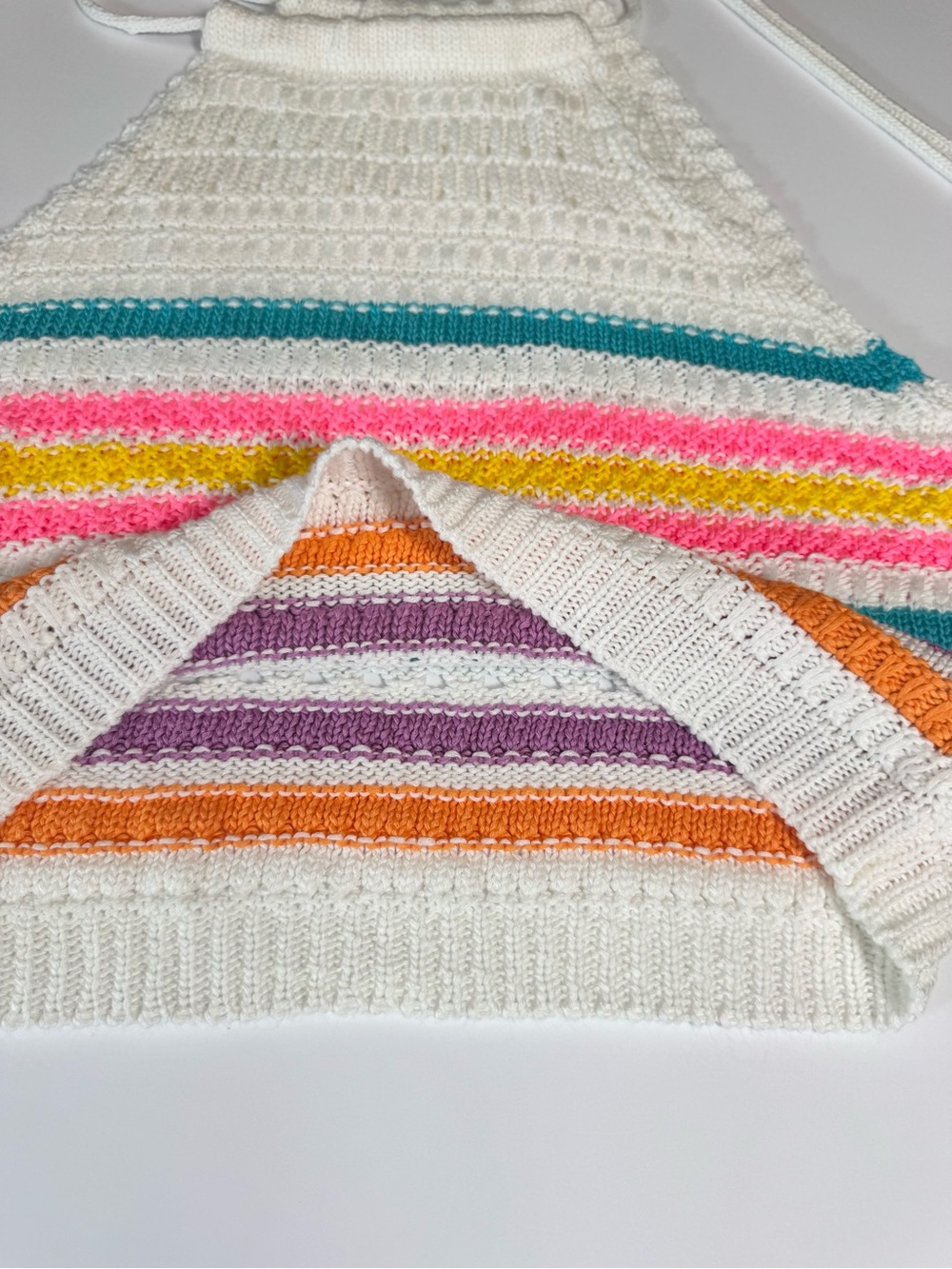 Crochet Halter Crop Top with Multicolor Stripes - White - Picture 14 of 14